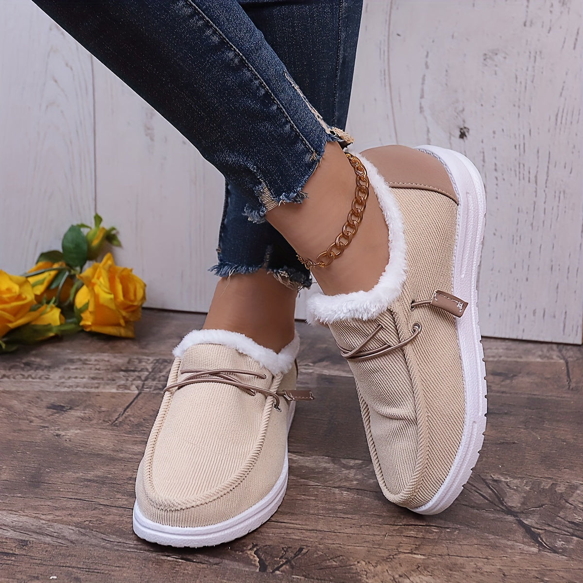 Simple Canvas Shoes, Plush Lined Low Top Sneakers